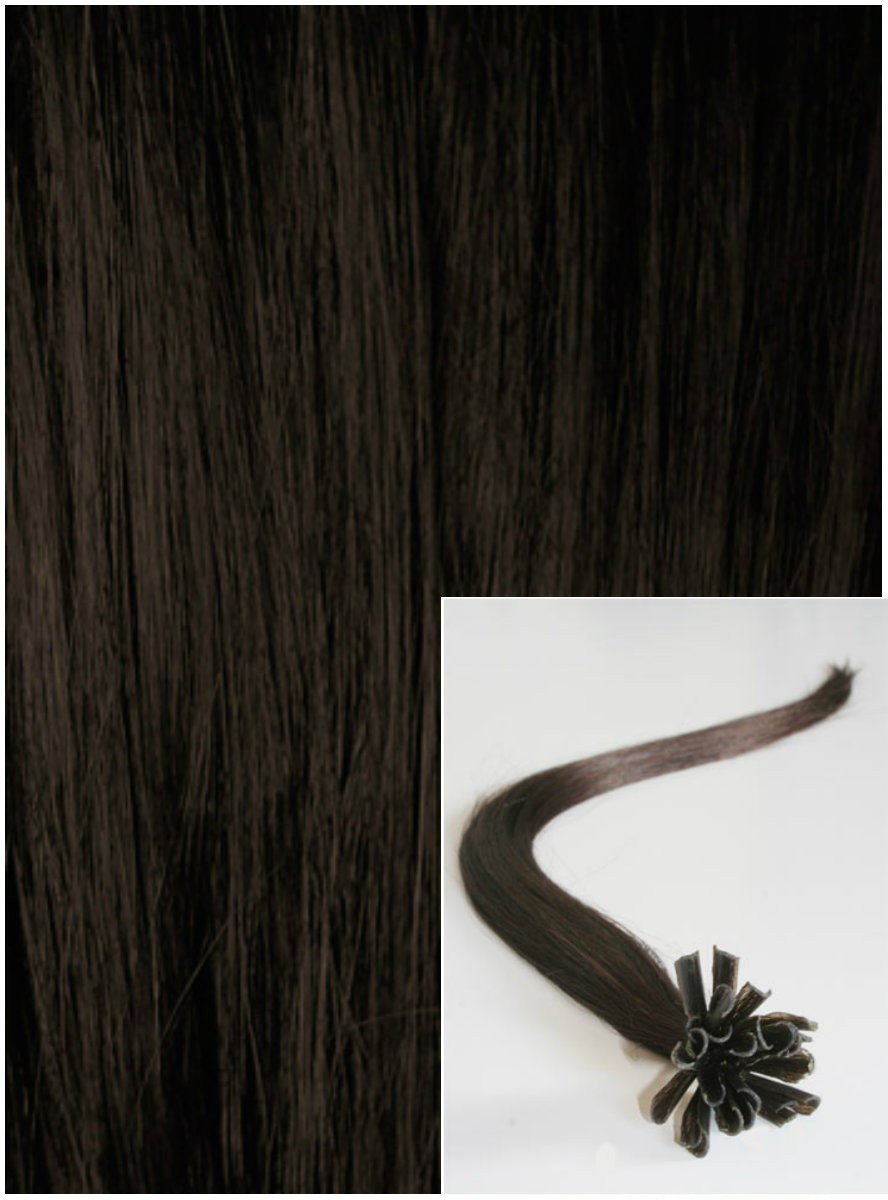 Vlasy na keratin, 40 cm 0,5g/pr., 50 pramenů - TMAVĚ HNĚDÉ